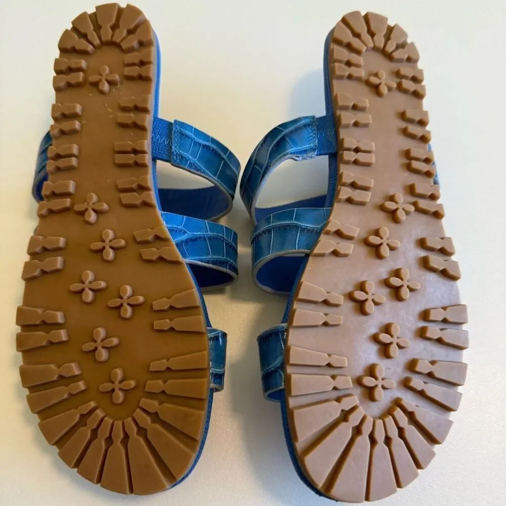 Zac Posen Selah Blue Croc Embossed Leather Sandal Sz 7 Beach, Summer, Vacation